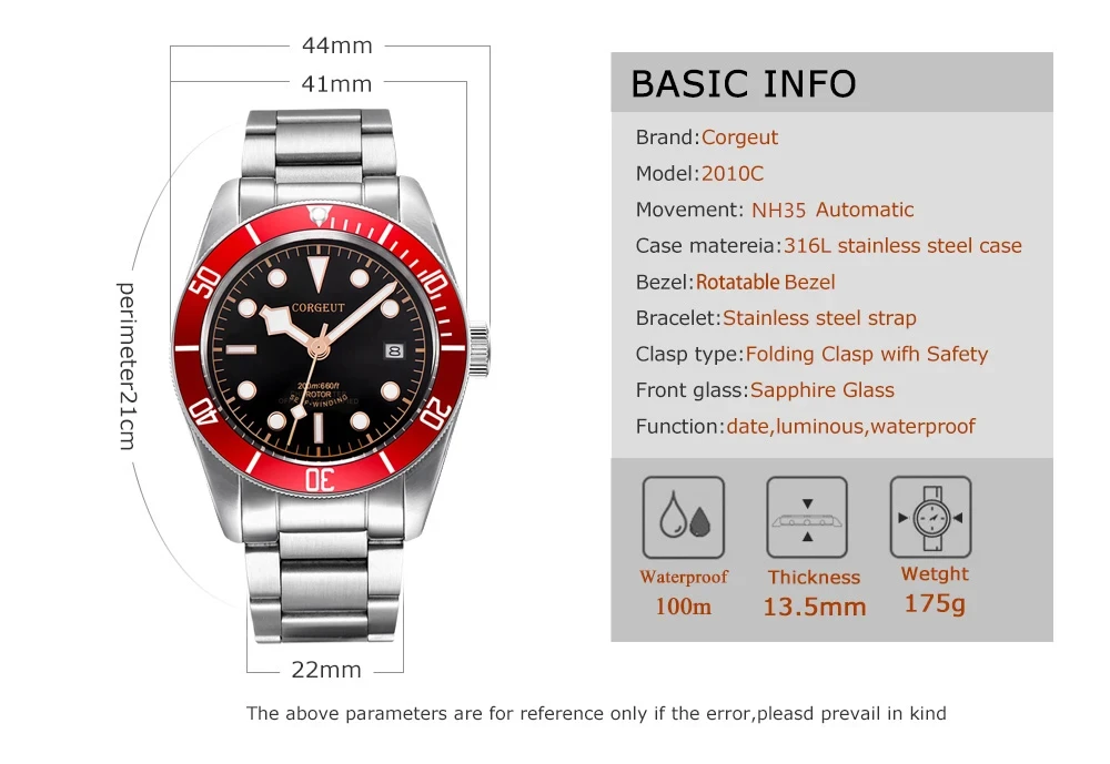Custom Logo NH35 Movemen Luxury 41mm Biwan Business Men Watches Automatic Mechanical Date Diving Waterproof Glow Watch Corgeut