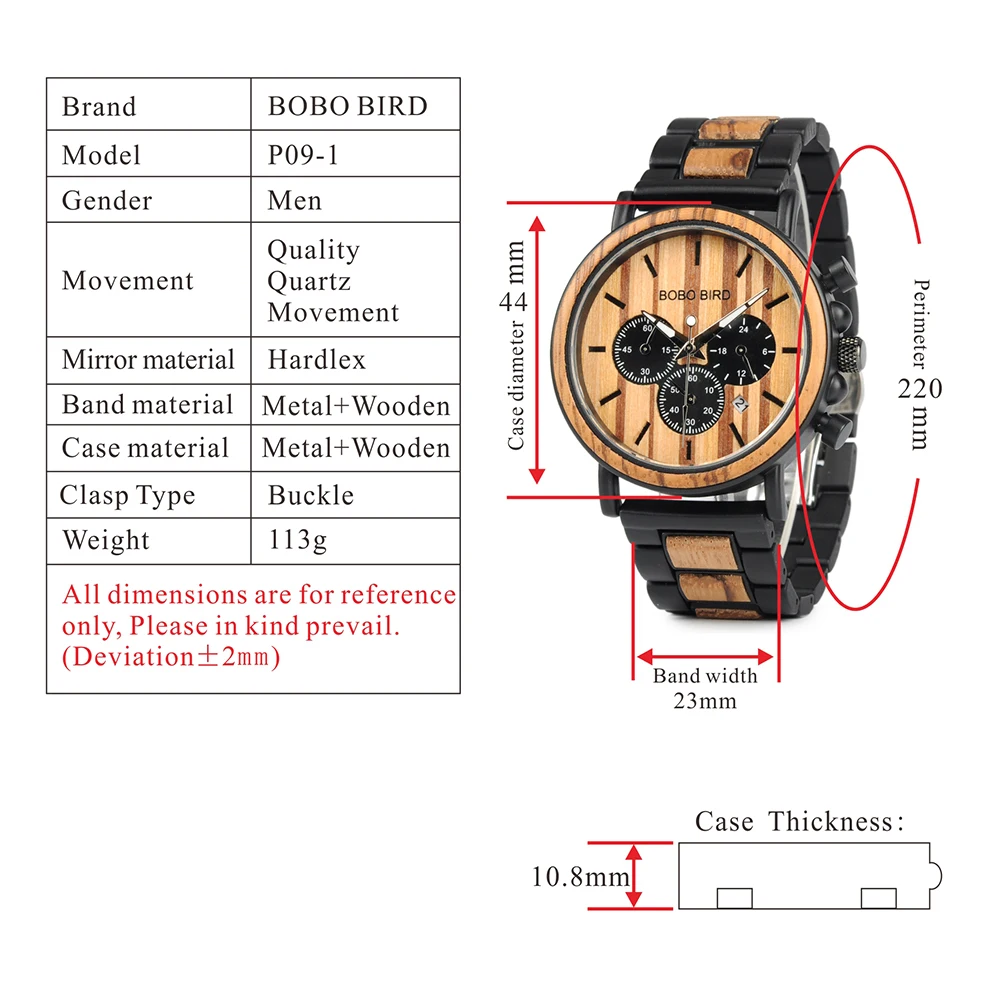 BOBO BIRD Men Watch Fashion Green Wooden Metal Quartz Watches Wristwatch Chronograph Auto Date Display Timepiece Great Gift Box
