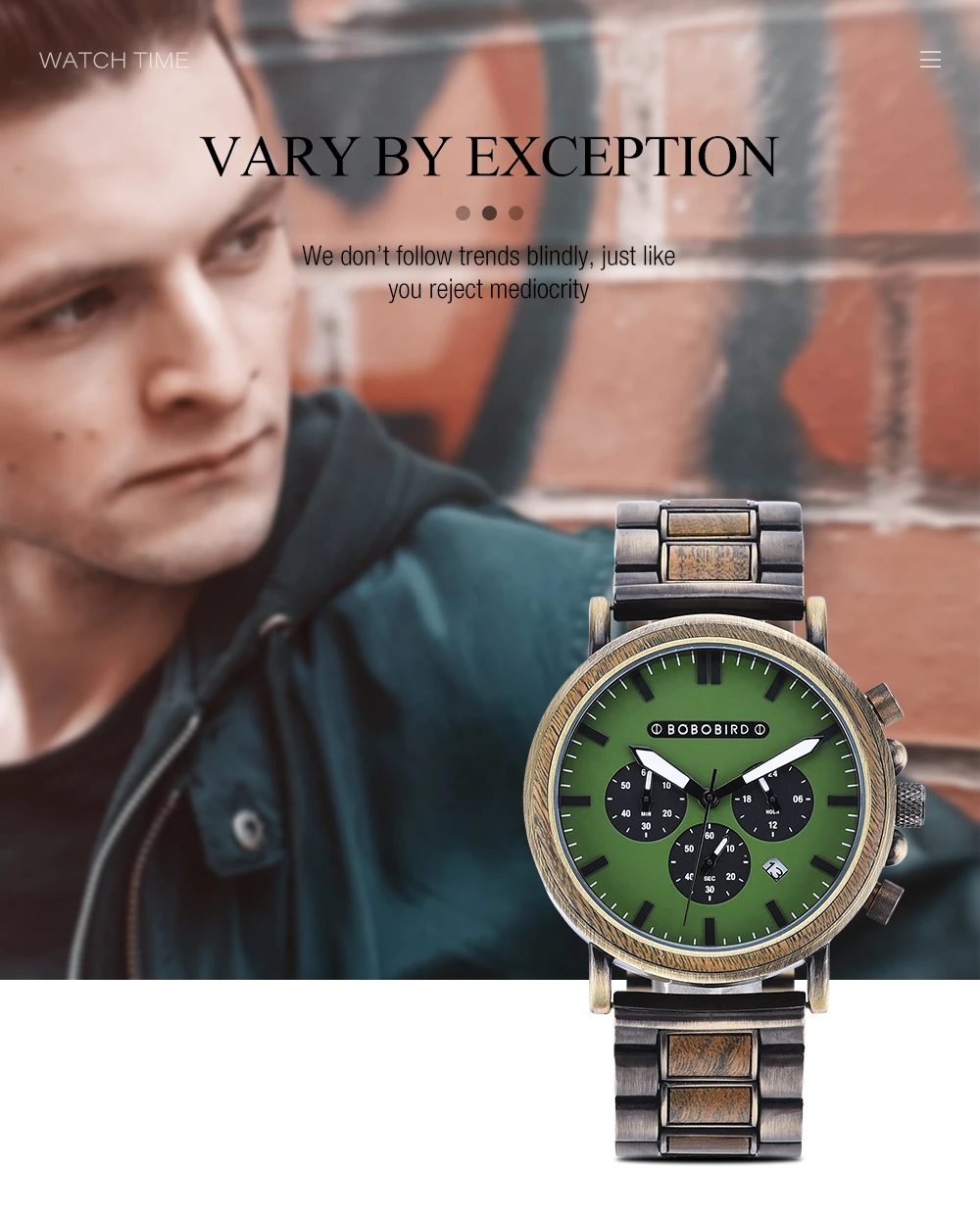 BOBO BIRD Men Watch Fashion Green Wooden Metal Quartz Watches Wristwatch Chronograph Auto Date Display Timepiece Great Gift Box
