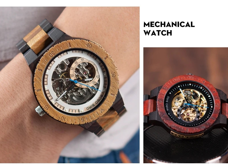 Mechanical Watch Men Wooden Watches BOBO BIRD Luxury Fashion Automatic Wristwatch Luminous Timepiece Clock Custom Gift Box OEM