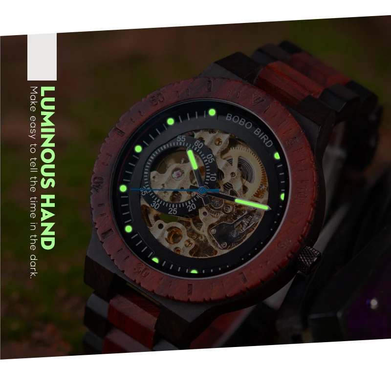 Mechanical Watch Men Wooden Watches BOBO BIRD Luxury Fashion Automatic Wristwatch Luminous Timepiece Clock Custom Gift Box OEM
