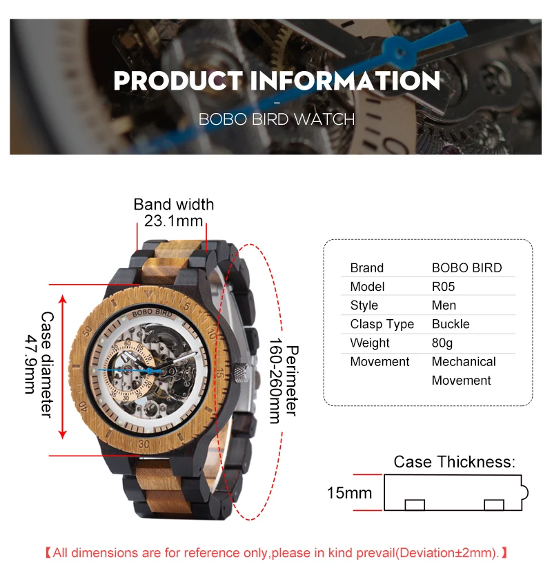Mechanical Watch Men Wooden Watches BOBO BIRD Luxury Fashion Automatic Wristwatch Luminous Timepiece Clock Custom Gift Box OEM