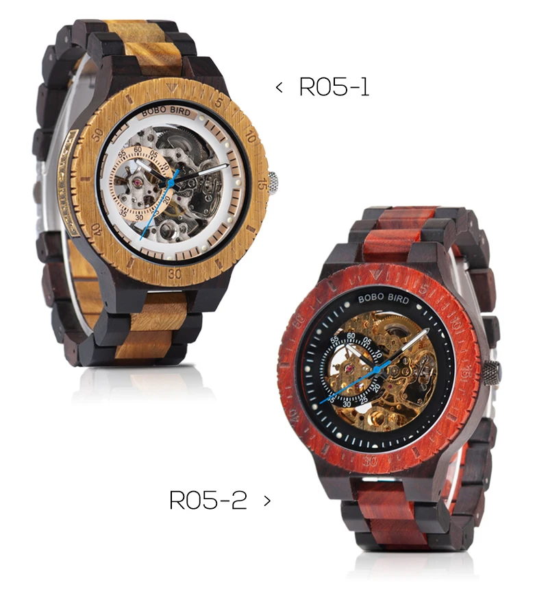 Mechanical Watch Men Wooden Watches BOBO BIRD Luxury Fashion Automatic Wristwatch Luminous Timepiece Clock Custom Gift Box OEM