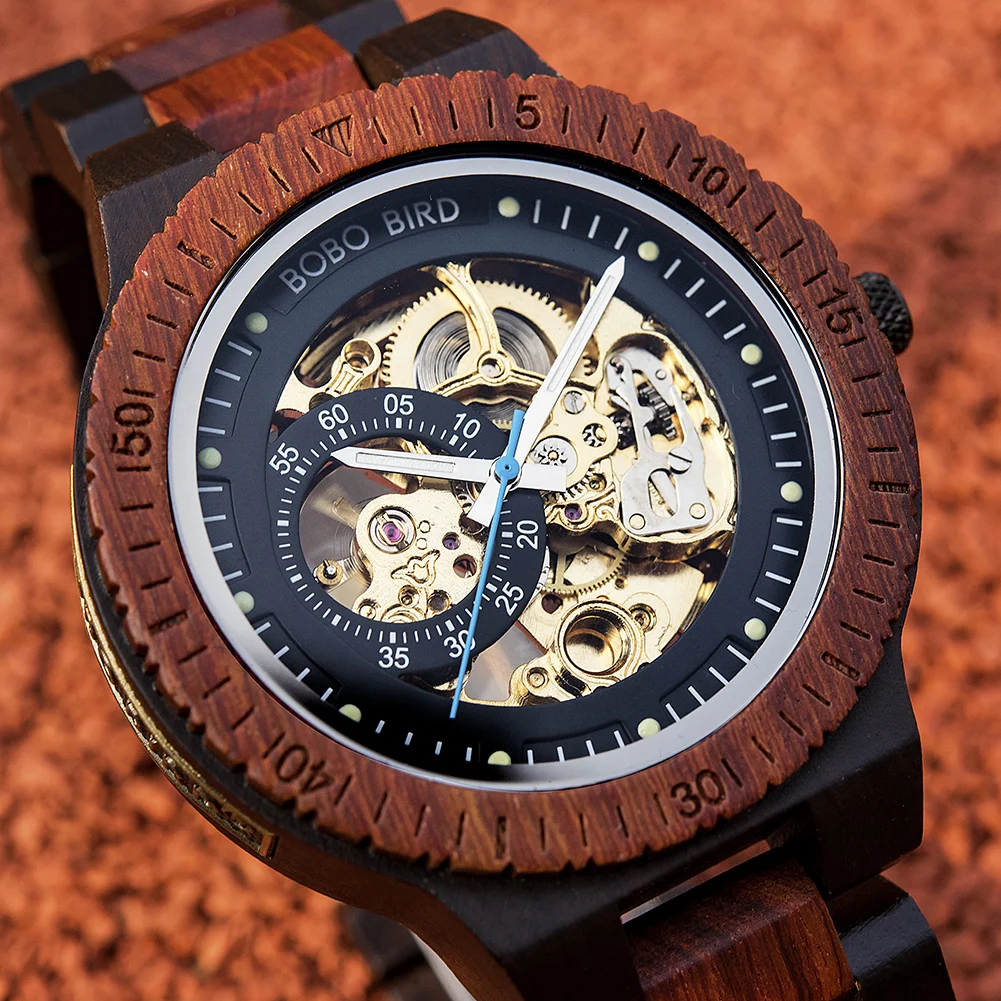 Mechanical Watch Men Wooden Watches BOBO BIRD Luxury Fashion Automatic Wristwatch Luminous Timepiece Clock Custom Gift Box OEM
