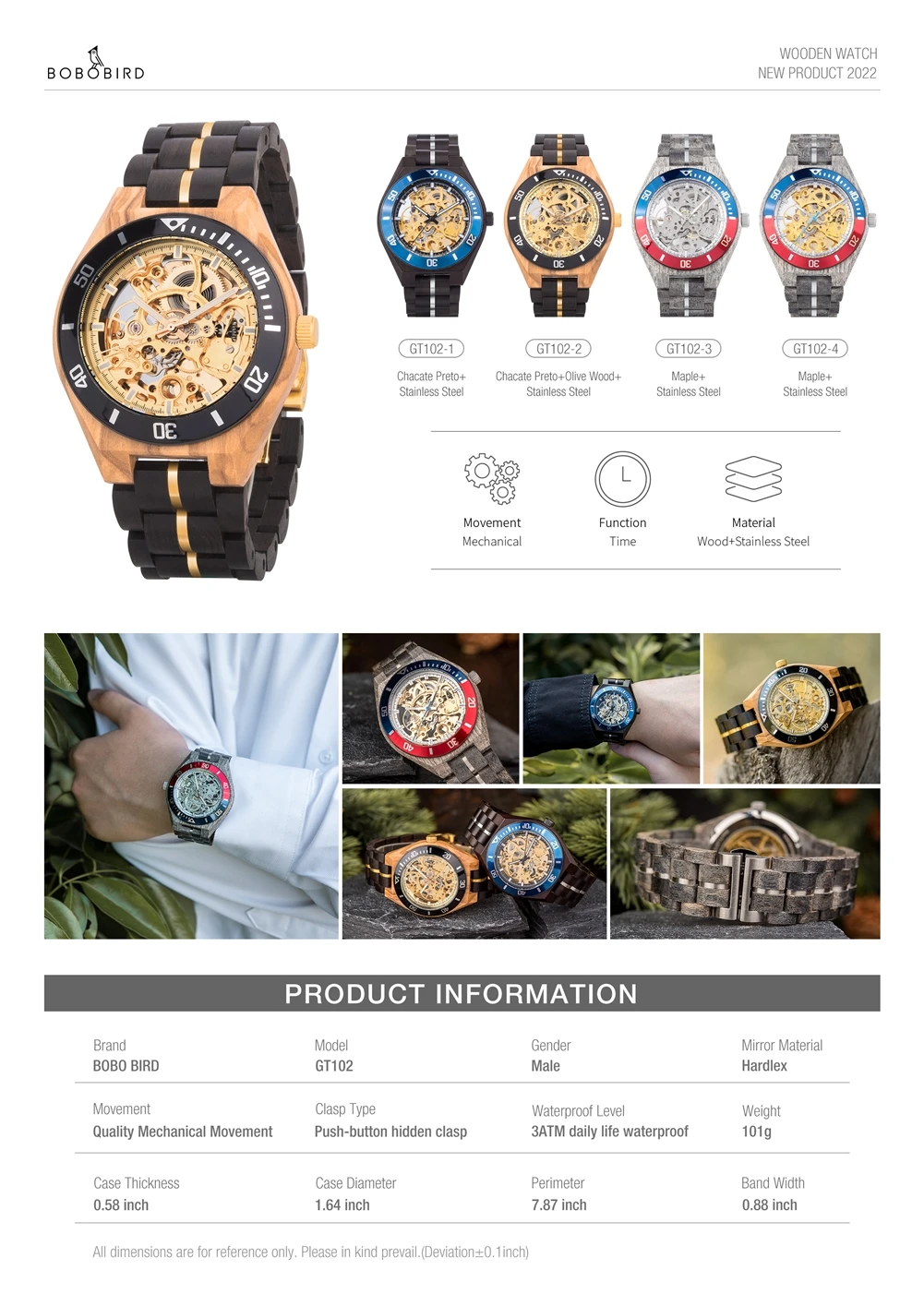 Mechanical Watch Men Wooden Watches BOBO BIRD Luxury Fashion Automatic Wristwatch Luminous Timepiece Clock Custom Gift Box OEM