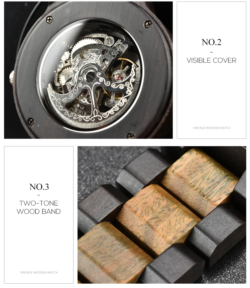 Mechanical Watch Men Wooden Watches BOBO BIRD Luxury Fashion Automatic Wristwatch Luminous Timepiece Clock Custom Gift Box OEM