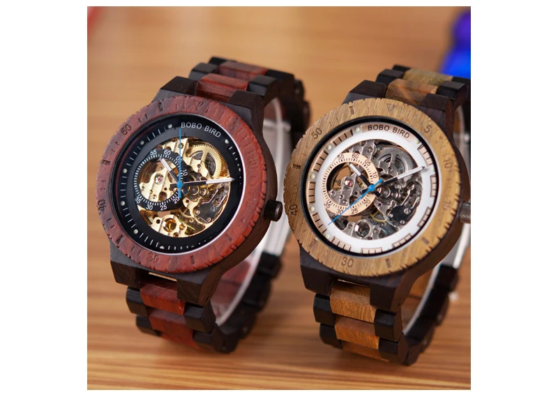 Mechanical Watch Men Wooden Watches BOBO BIRD Luxury Fashion Automatic Wristwatch Luminous Timepiece Clock Custom Gift Box OEM