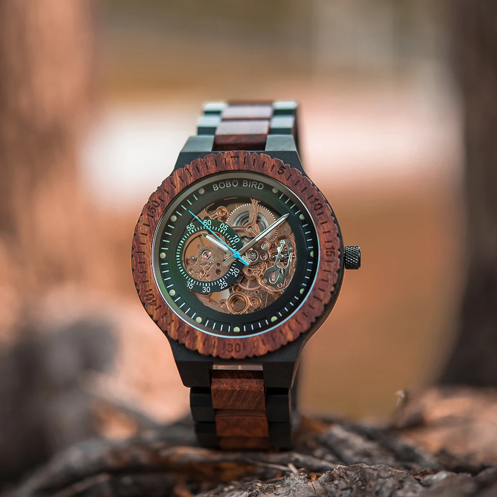 Mechanical Watch Men Wooden Watches BOBO BIRD Luxury Fashion Automatic Wristwatch Luminous Timepiece Clock Custom Gift Box OEM