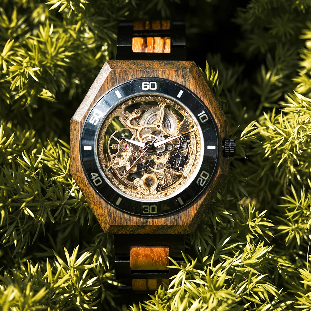 Mechanical Watch Men Wooden Watches BOBO BIRD Luxury Fashion Automatic Wristwatch Luminous Timepiece Clock Custom Gift Box OEM