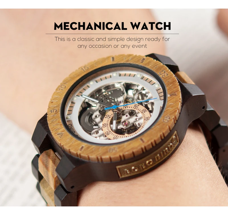 Mechanical Watch Men Wooden Watches BOBO BIRD Luxury Fashion Automatic Wristwatch Luminous Timepiece Clock Custom Gift Box OEM