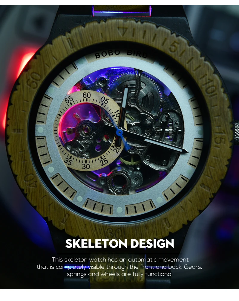 Mechanical Watch Men Wooden Watches BOBO BIRD Luxury Fashion Automatic Wristwatch Luminous Timepiece Clock Custom Gift Box OEM