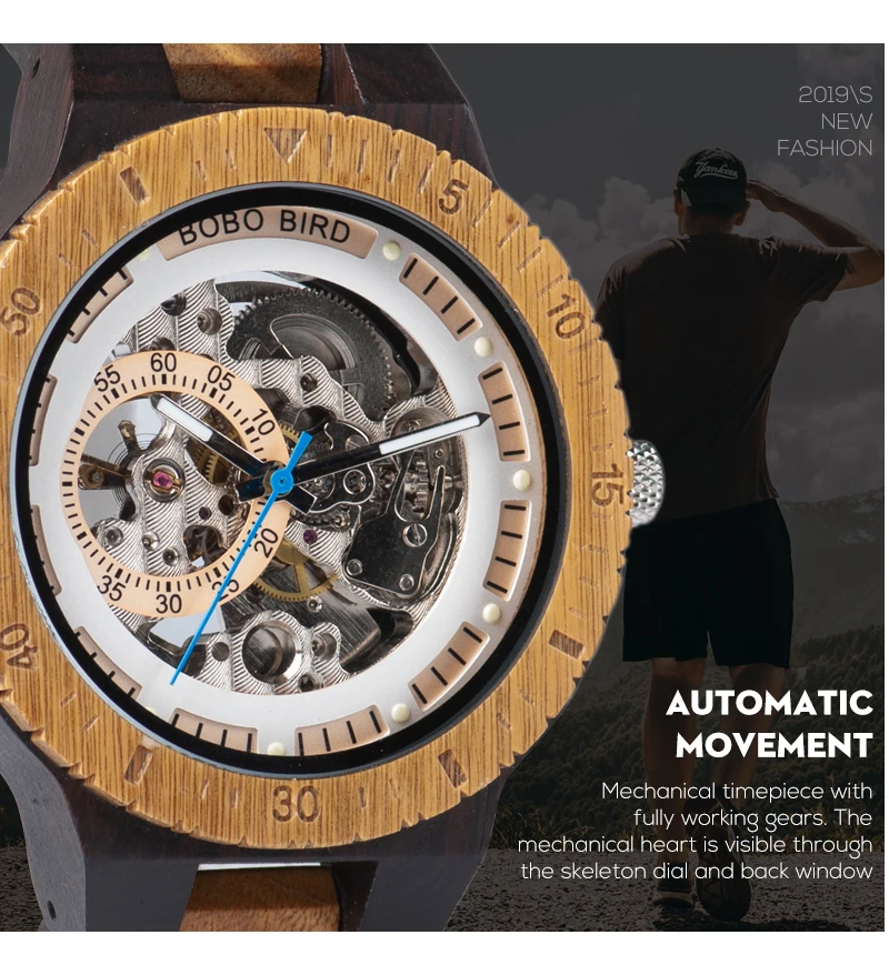 Mechanical Watch Men Wooden Watches BOBO BIRD Luxury Fashion Automatic Wristwatch Luminous Timepiece Clock Custom Gift Box OEM