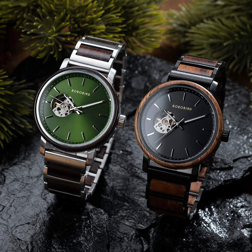 Mechanical Watch BOBO BIRD 2022 Classic Fashion Men's Automatic Wristwatch Tabby Wood Watches Customized Gift Box Reloj Hombre