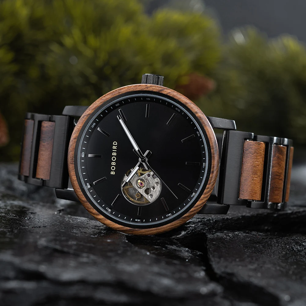 Mechanical Watch BOBO BIRD 2022 Classic Fashion Men's Automatic Wristwatch Tabby Wood Watches Customized Gift Box Reloj Hombre