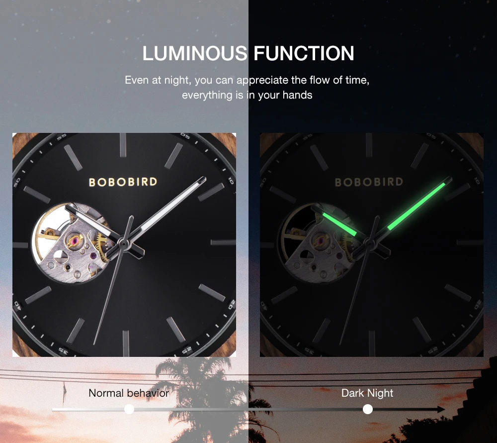 Mechanical Watch BOBO BIRD 2022 Classic Fashion Men's Automatic Wristwatch Tabby Wood Watches Customized Gift Box Reloj Hombre