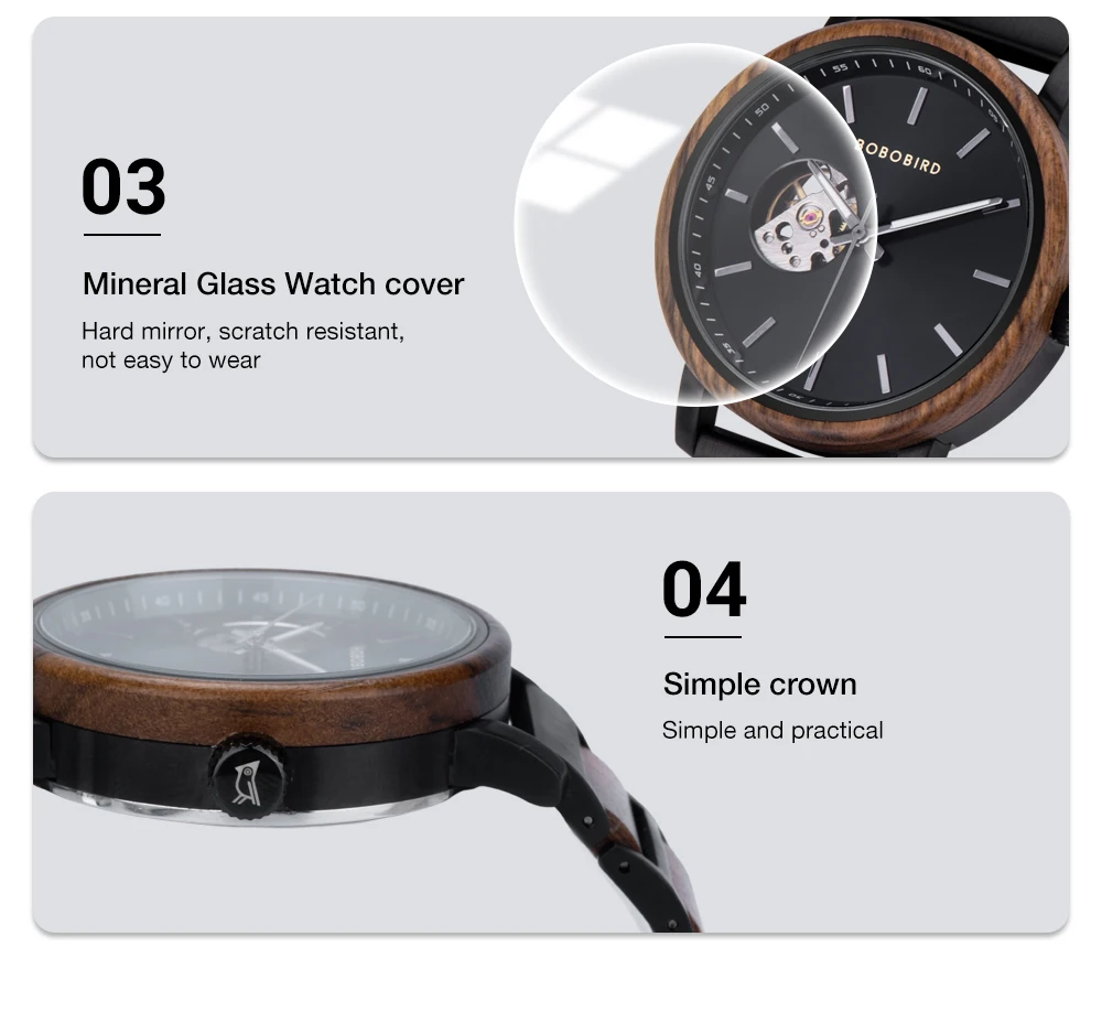 Mechanical Watch BOBO BIRD 2022 Classic Fashion Men's Automatic Wristwatch Tabby Wood Watches Customized Gift Box Reloj Hombre
