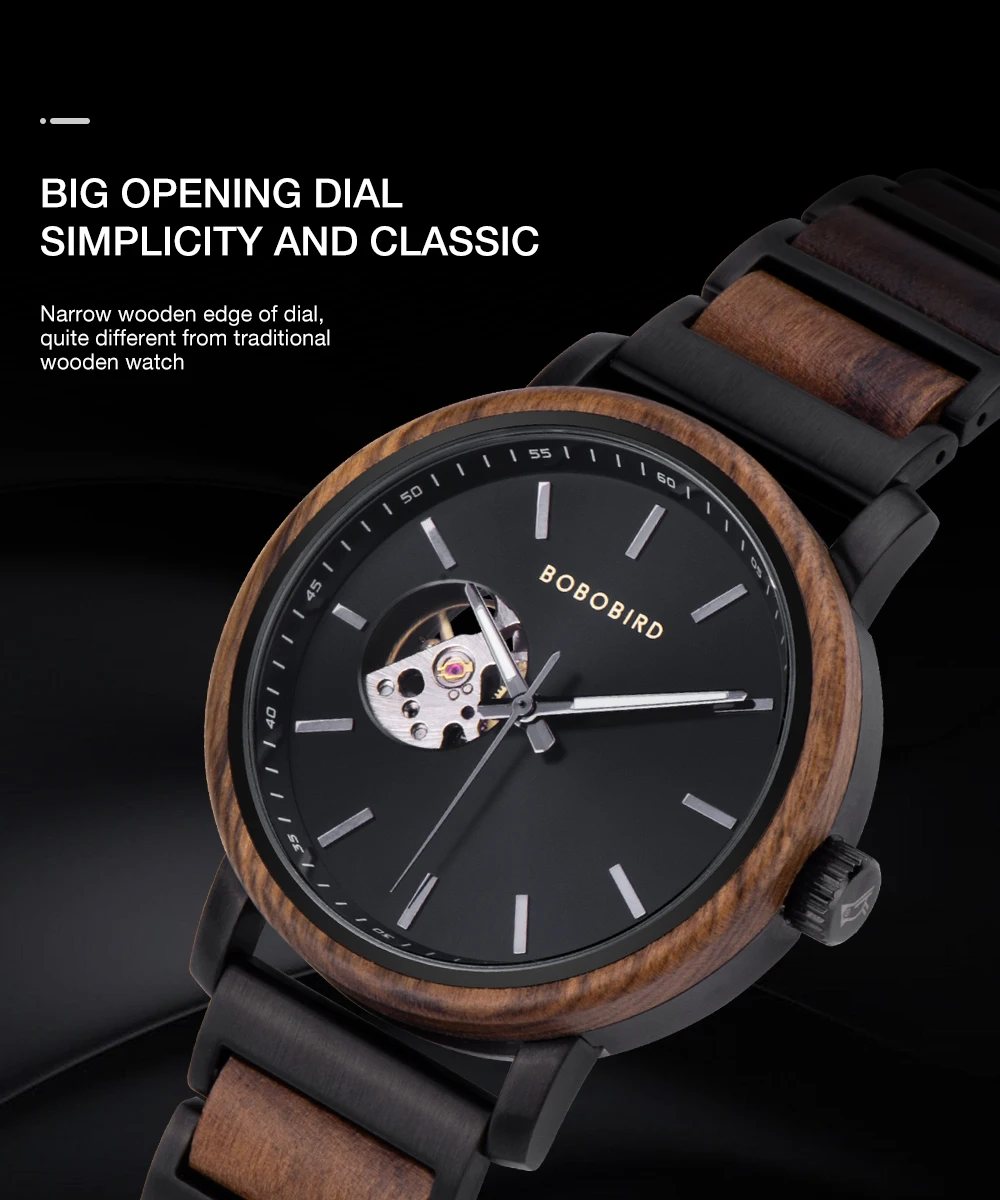 Mechanical Watch BOBO BIRD 2022 Classic Fashion Men's Automatic Wristwatch Tabby Wood Watches Customized Gift Box Reloj Hombre