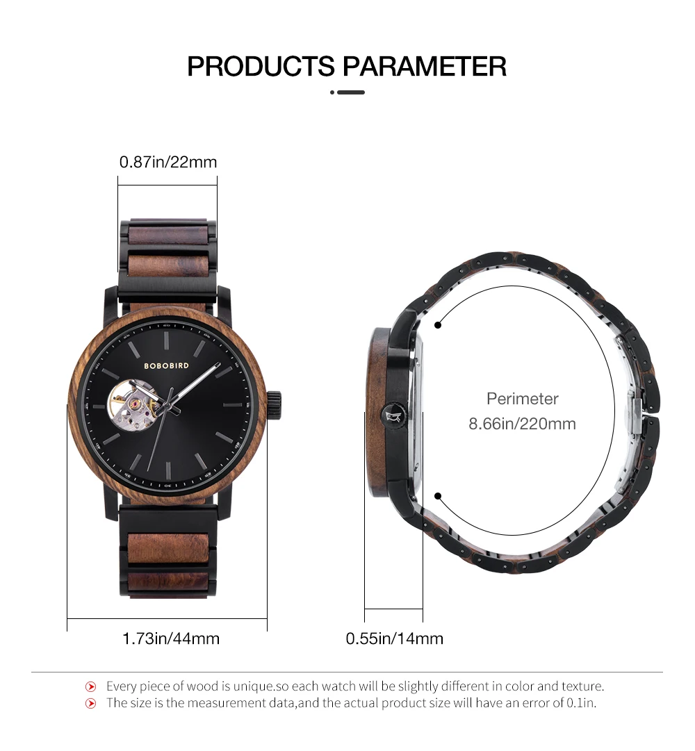 Mechanical Watch BOBO BIRD 2022 Classic Fashion Men's Automatic Wristwatch Tabby Wood Watches Customized Gift Box Reloj Hombre