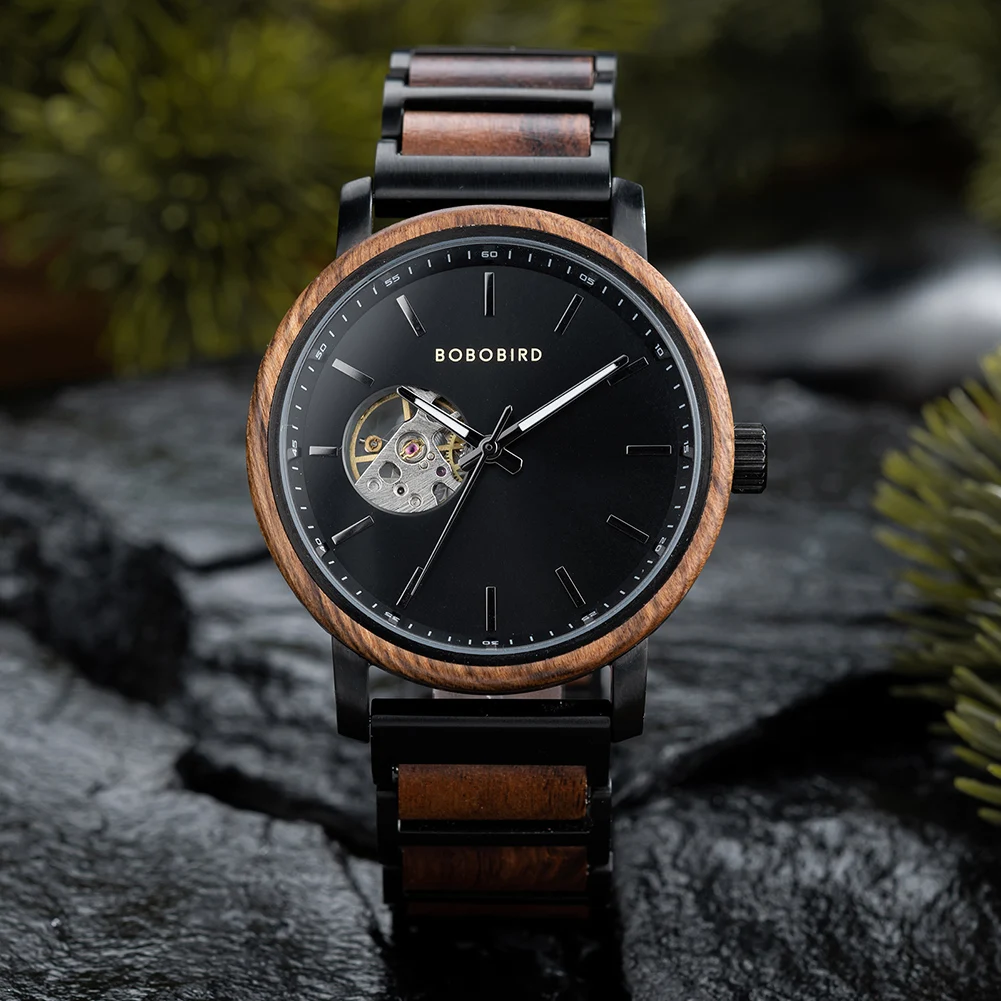 Mechanical Watch BOBO BIRD 2022 Classic Fashion Men's Automatic Wristwatch Tabby Wood Watches Customized Gift Box Reloj Hombre