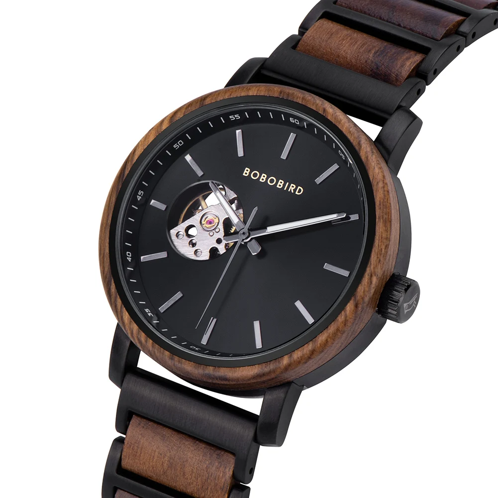 Mechanical Watch BOBO BIRD 2022 Classic Fashion Men's Automatic Wristwatch Tabby Wood Watches Customized Gift Box Reloj Hombre