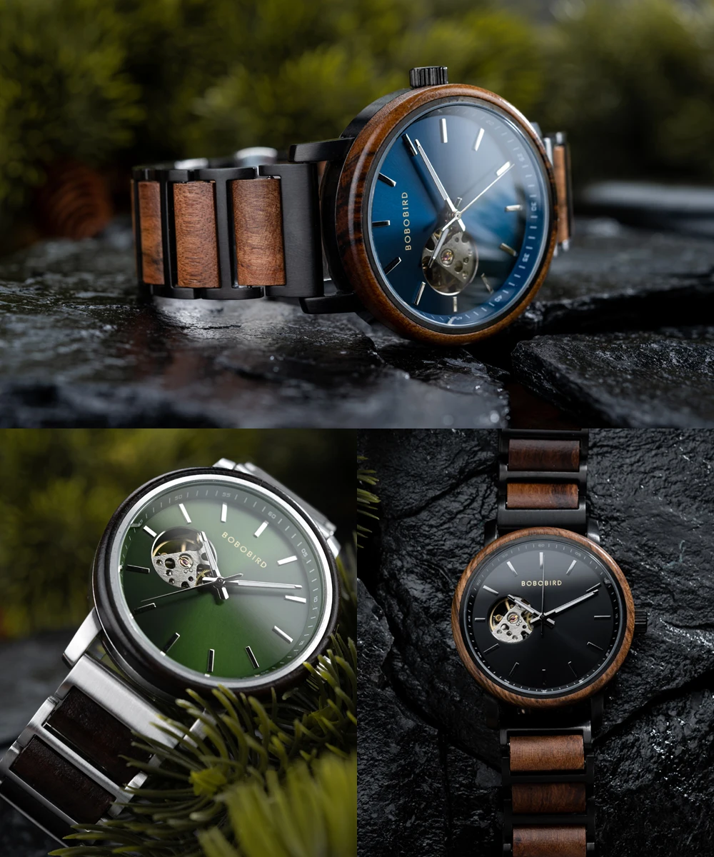 Mechanical Watch BOBO BIRD 2022 Classic Fashion Men's Automatic Wristwatch Tabby Wood Watches Customized Gift Box Reloj Hombre