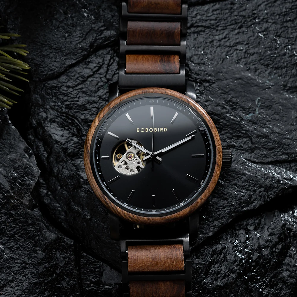 Mechanical Watch BOBO BIRD 2022 Classic Fashion Men's Automatic Wristwatch Tabby Wood Watches Customized Gift Box Reloj Hombre