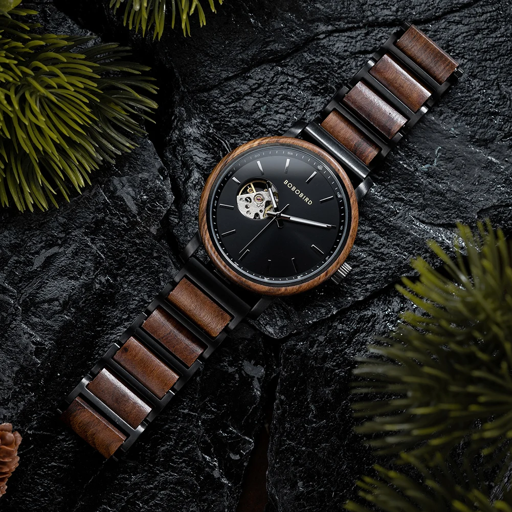 Mechanical Watch BOBO BIRD 2022 Classic Fashion Men's Automatic Wristwatch Tabby Wood Watches Customized Gift Box Reloj Hombre