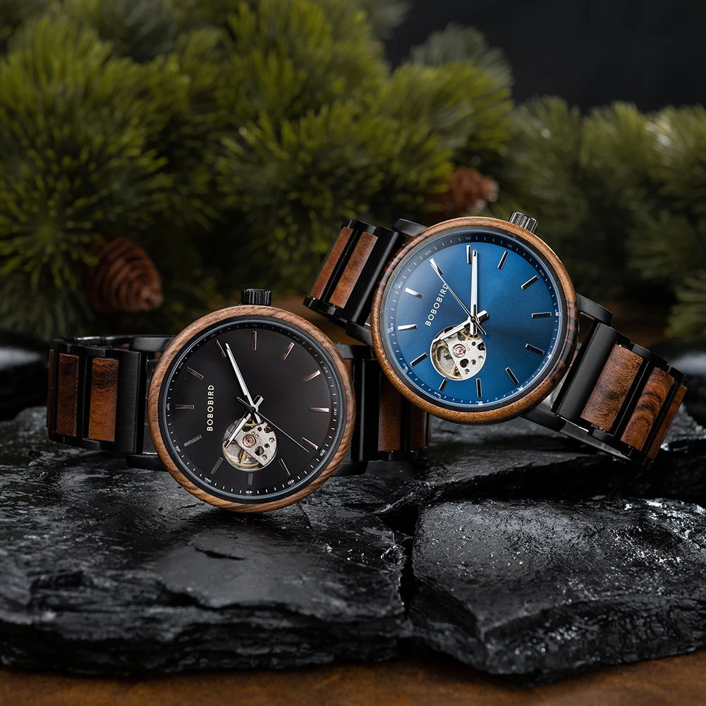 Mechanical Watch BOBO BIRD 2022 Classic Fashion Men's Automatic Wristwatch Tabby Wood Watches Customized Gift Box Reloj Hombre