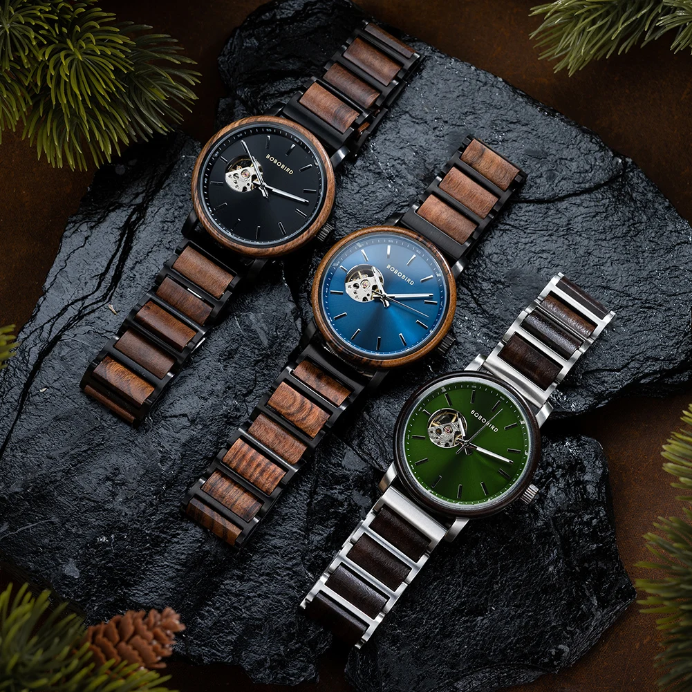 Mechanical Watch BOBO BIRD 2022 Classic Fashion Men's Automatic Wristwatch Tabby Wood Watches Customized Gift Box Reloj Hombre