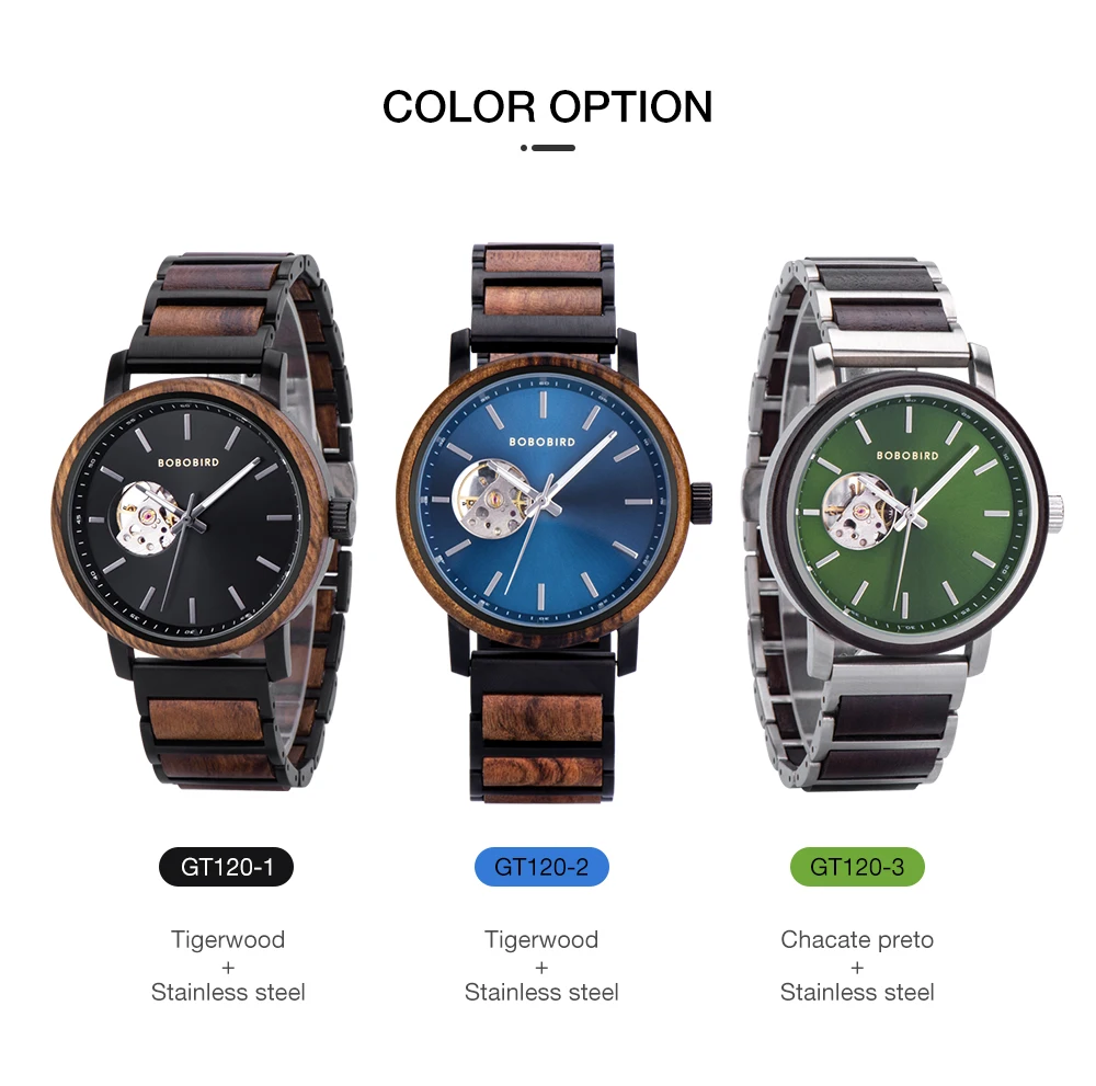 Mechanical Watch BOBO BIRD 2022 Classic Fashion Men's Automatic Wristwatch Tabby Wood Watches Customized Gift Box Reloj Hombre