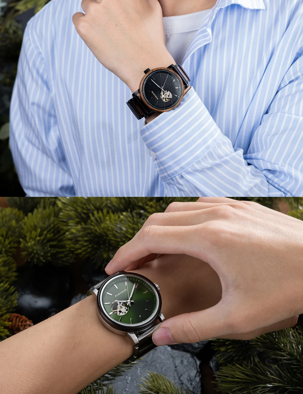 Mechanical Watch BOBO BIRD 2022 Classic Fashion Men's Automatic Wristwatch Tabby Wood Watches Customized Gift Box Reloj Hombre