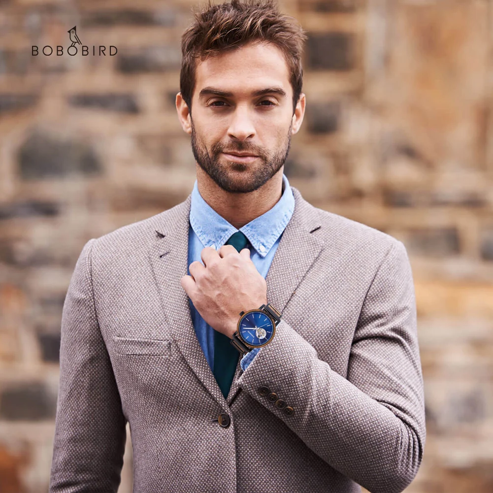 Mechanical Watch BOBO BIRD 2022 Classic Fashion Men's Automatic Wristwatch Tabby Wood Watches Customized Gift Box Reloj Hombre
