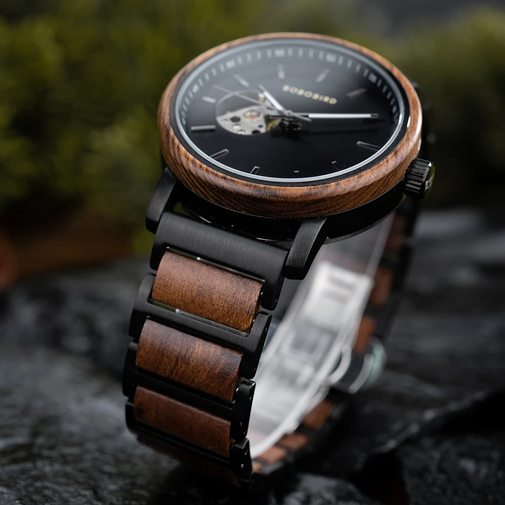 Mechanical Watch BOBO BIRD 2022 Classic Fashion Men's Automatic Wristwatch Tabby Wood Watches Customized Gift Box Reloj Hombre