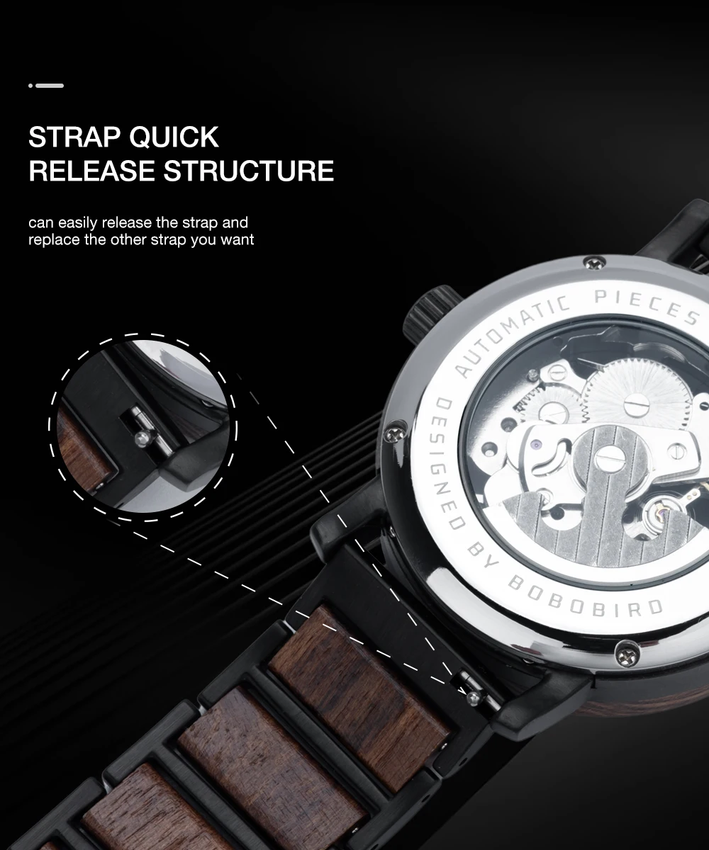 Mechanical Watch BOBO BIRD 2022 Classic Fashion Men's Automatic Wristwatch Tabby Wood Watches Customized Gift Box Reloj Hombre