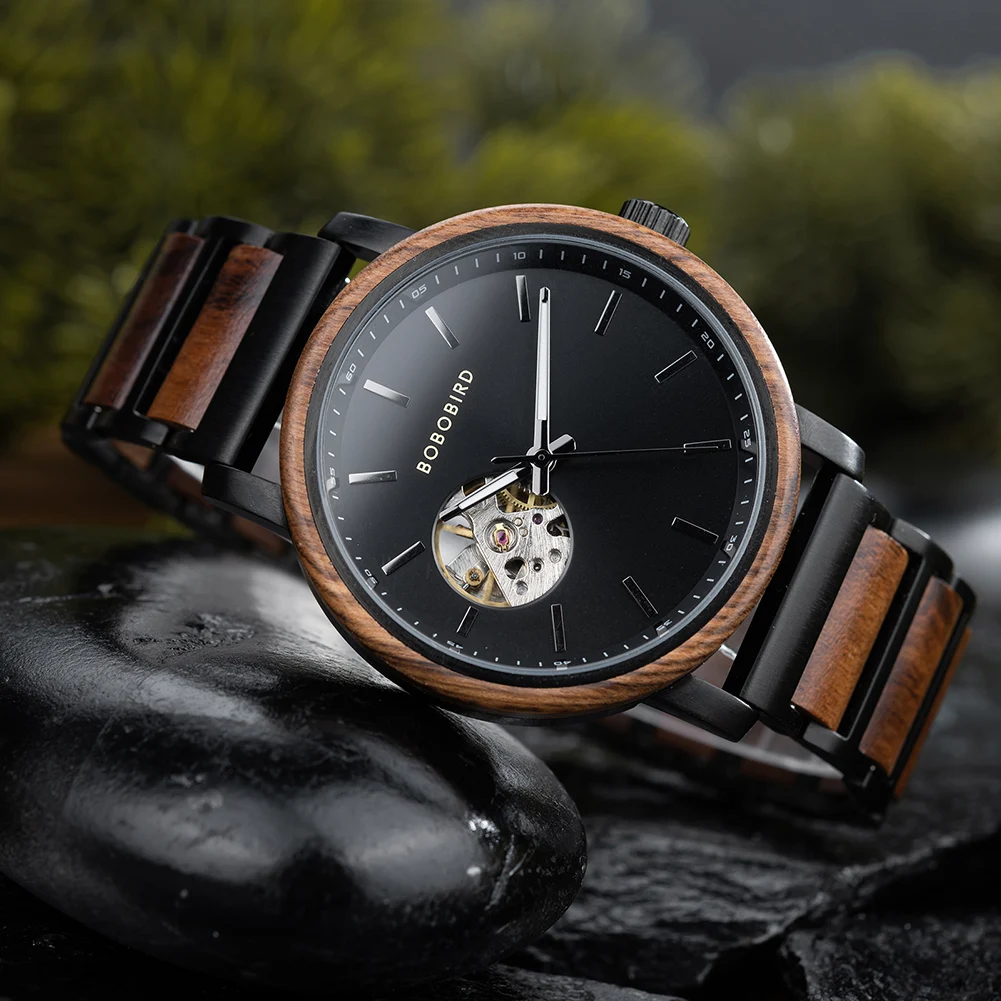 Mechanical Watch BOBO BIRD 2022 Classic Fashion Men's Automatic Wristwatch Tabby Wood Watches Customized Gift Box Reloj Hombre