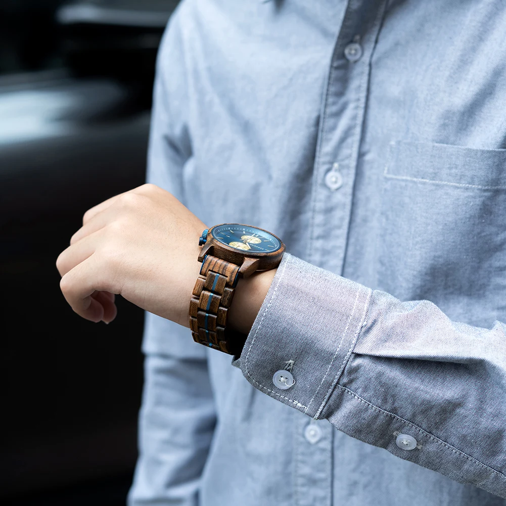 Wooden Men's Watch BOBOBIRD New Top Japanese Miyota Wristwatch Sports Chronograph Calendar Custom Gift Box Relogio Masculino