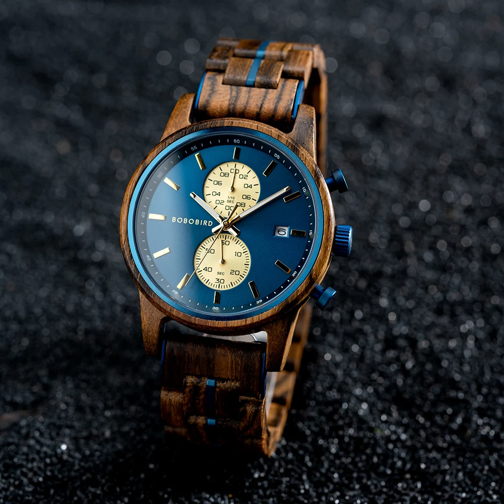 Wooden Men's Watch BOBOBIRD New Top Japanese Miyota Wristwatch Sports Chronograph Calendar Custom Gift Box Relogio Masculino
