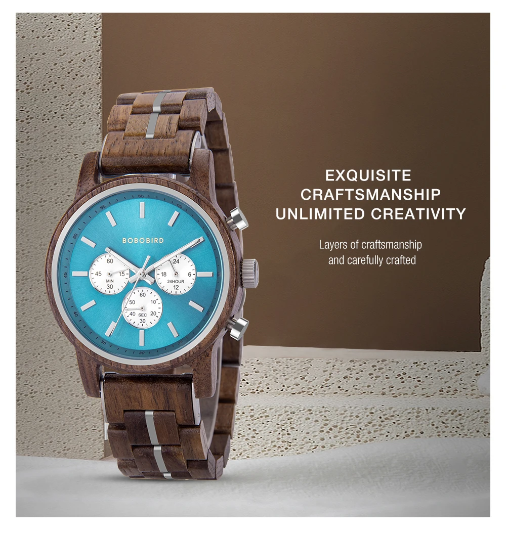 Wooden Men's Watch BOBOBIRD New Top Japanese Miyota Wristwatch Sports Chronograph Calendar Custom Gift Box Relogio Masculino