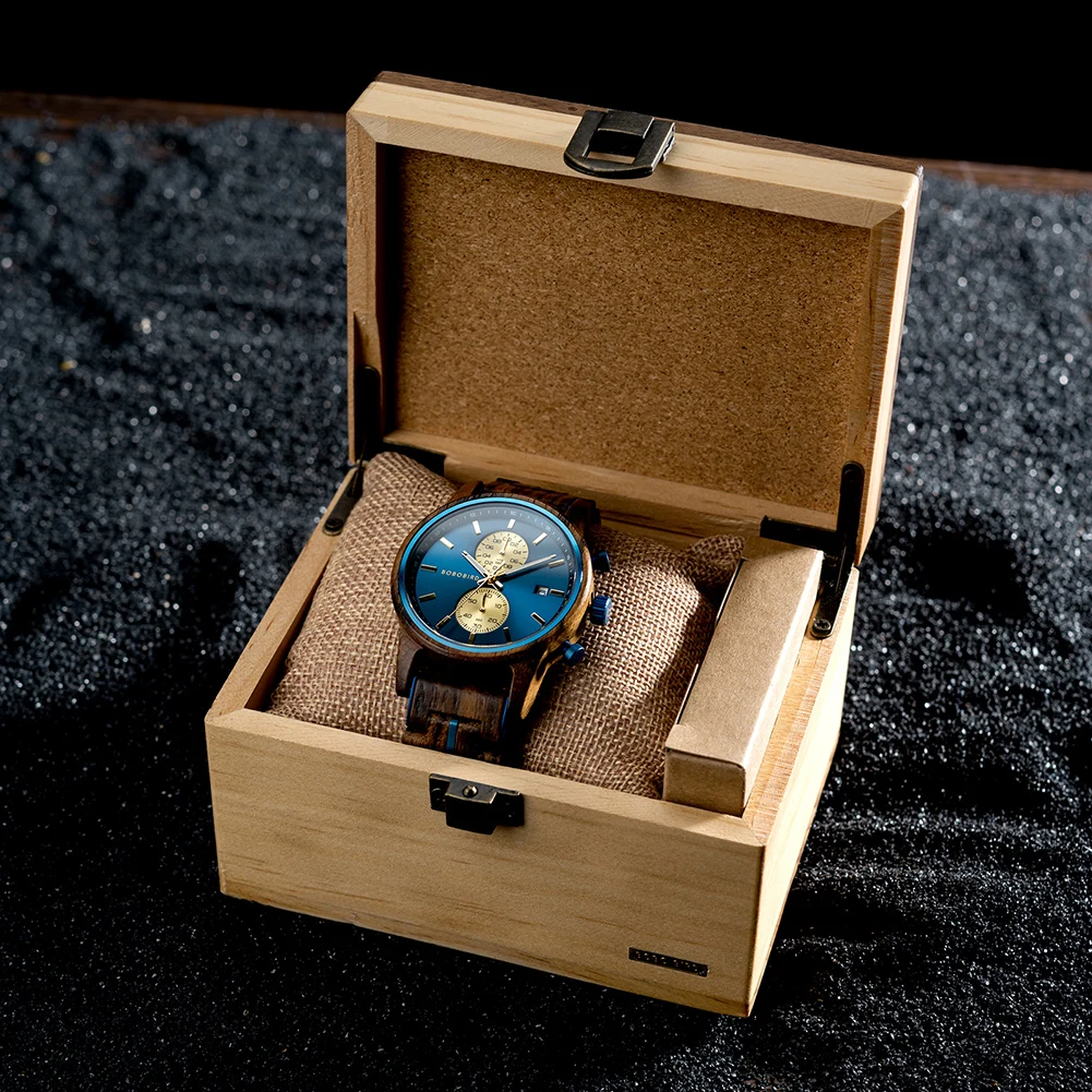 Wooden Men's Watch BOBOBIRD New Top Japanese Miyota Wristwatch Sports Chronograph Calendar Custom Gift Box Relogio Masculino