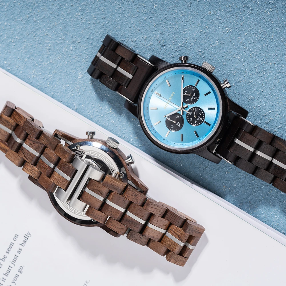 Wooden Men's Watch BOBOBIRD New Top Japanese Miyota Wristwatch Sports Chronograph Calendar Custom Gift Box Relogio Masculino