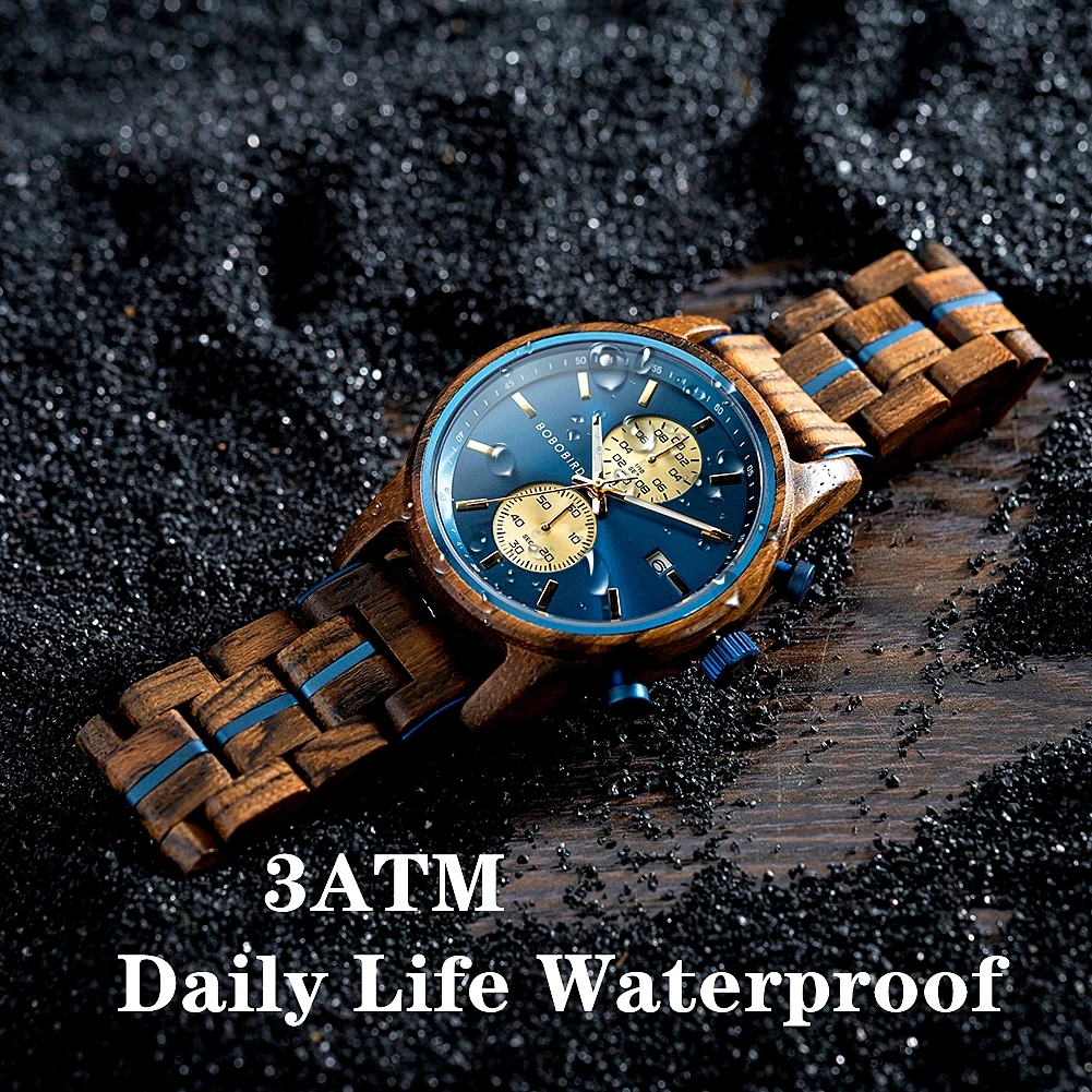 Wooden Men's Watch BOBOBIRD New Top Japanese Miyota Wristwatch Sports Chronograph Calendar Custom Gift Box Relogio Masculino