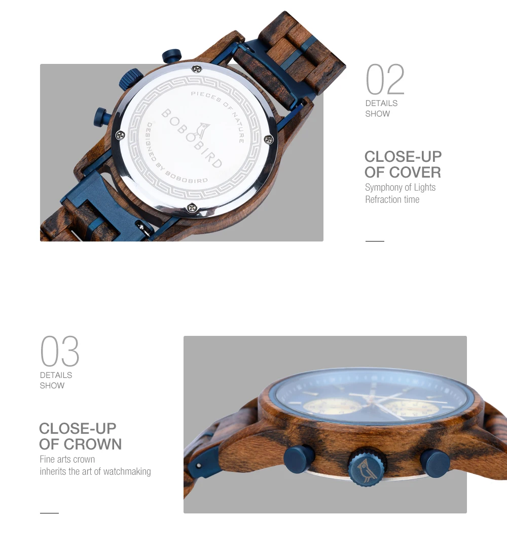 Wooden Men's Watch BOBOBIRD New Top Japanese Miyota Wristwatch Sports Chronograph Calendar Custom Gift Box Relogio Masculino