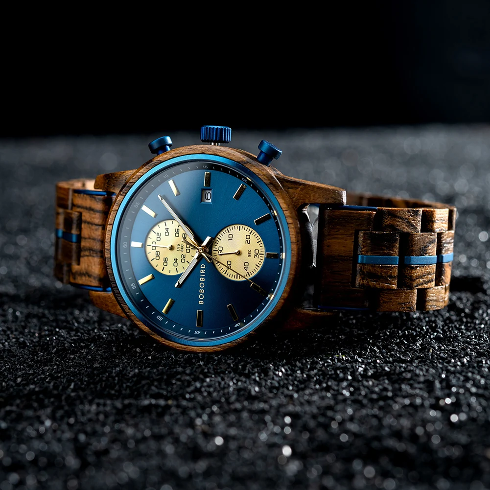 Wooden Men's Watch BOBOBIRD New Top Japanese Miyota Wristwatch Sports Chronograph Calendar Custom Gift Box Relogio Masculino