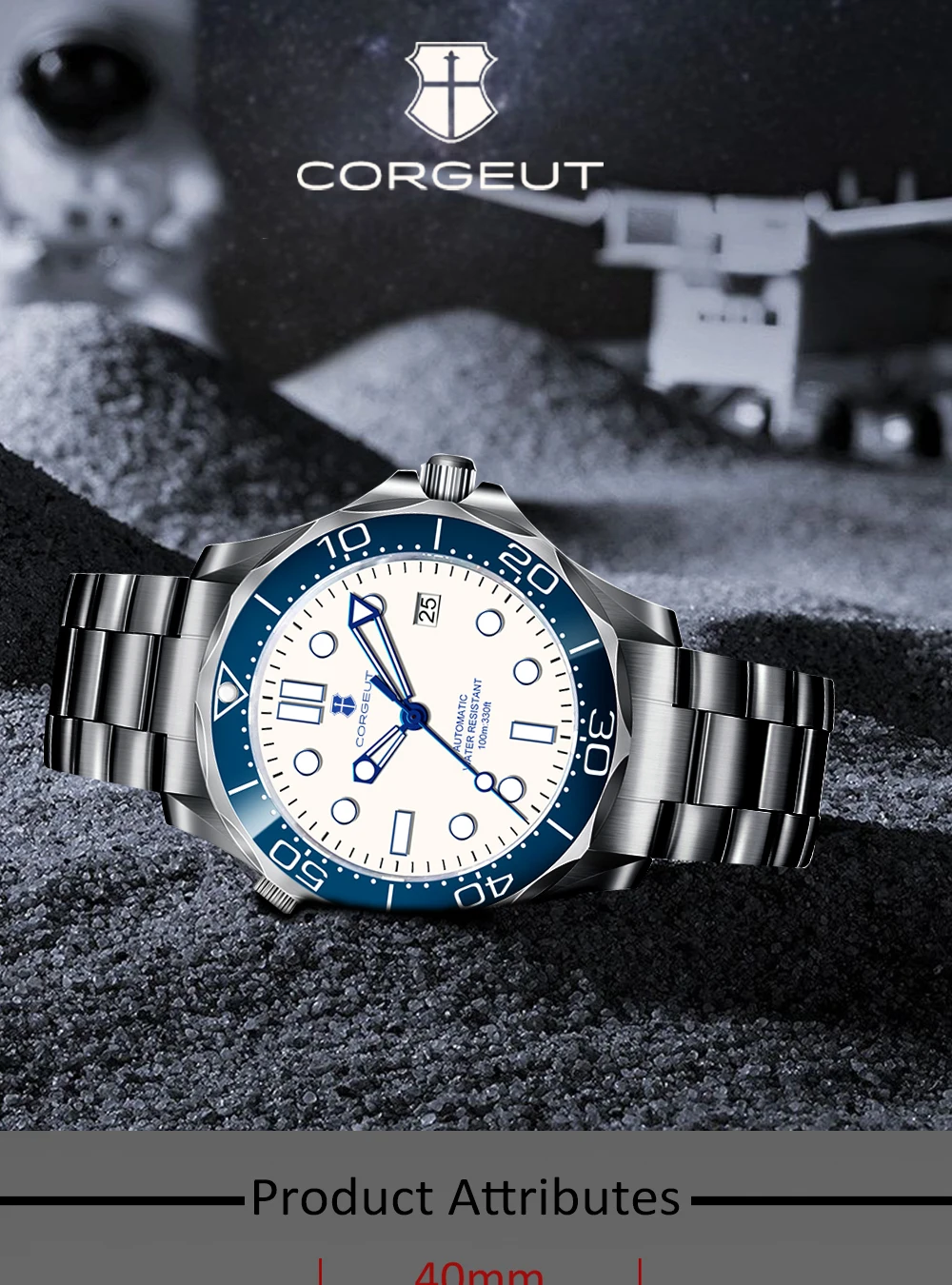 CORGEUT 41MM Men's Watch High-end Business Casual Automatic Mechanical Watch Sapphire Glass Luminous Waterproof Custom Logo