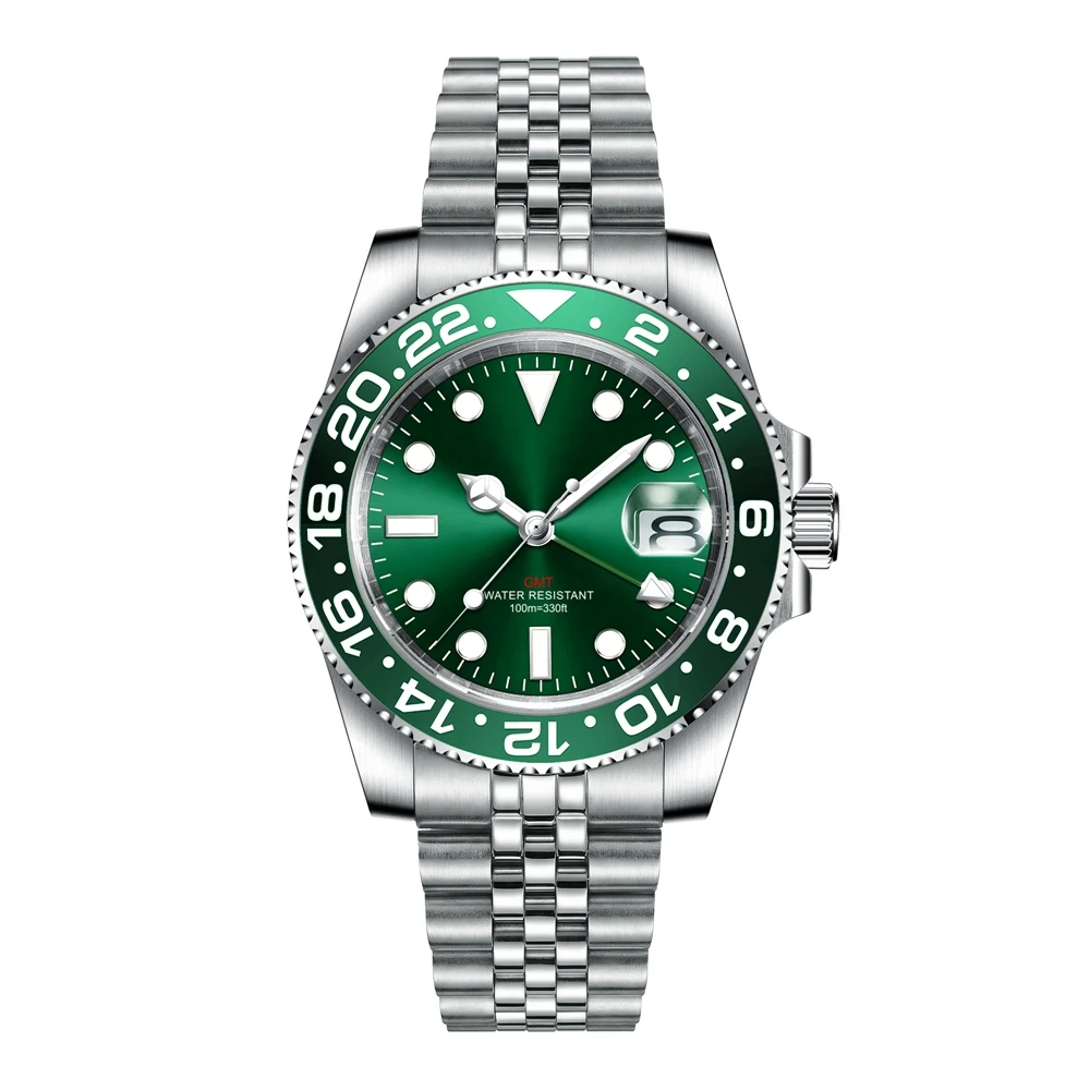 Custom luxury GMT Watch 40mm Mechanical Wristwatches Quartz Movt Stainless Sapphire Glass 100M Waterproof Luminous Men Watches