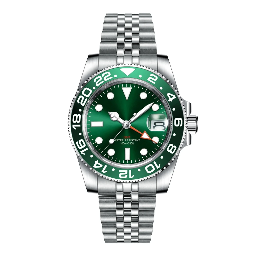 Custom luxury GMT Watch 40mm Mechanical Wristwatches Quartz Movt Stainless Sapphire Glass 100M Waterproof Luminous Men Watches