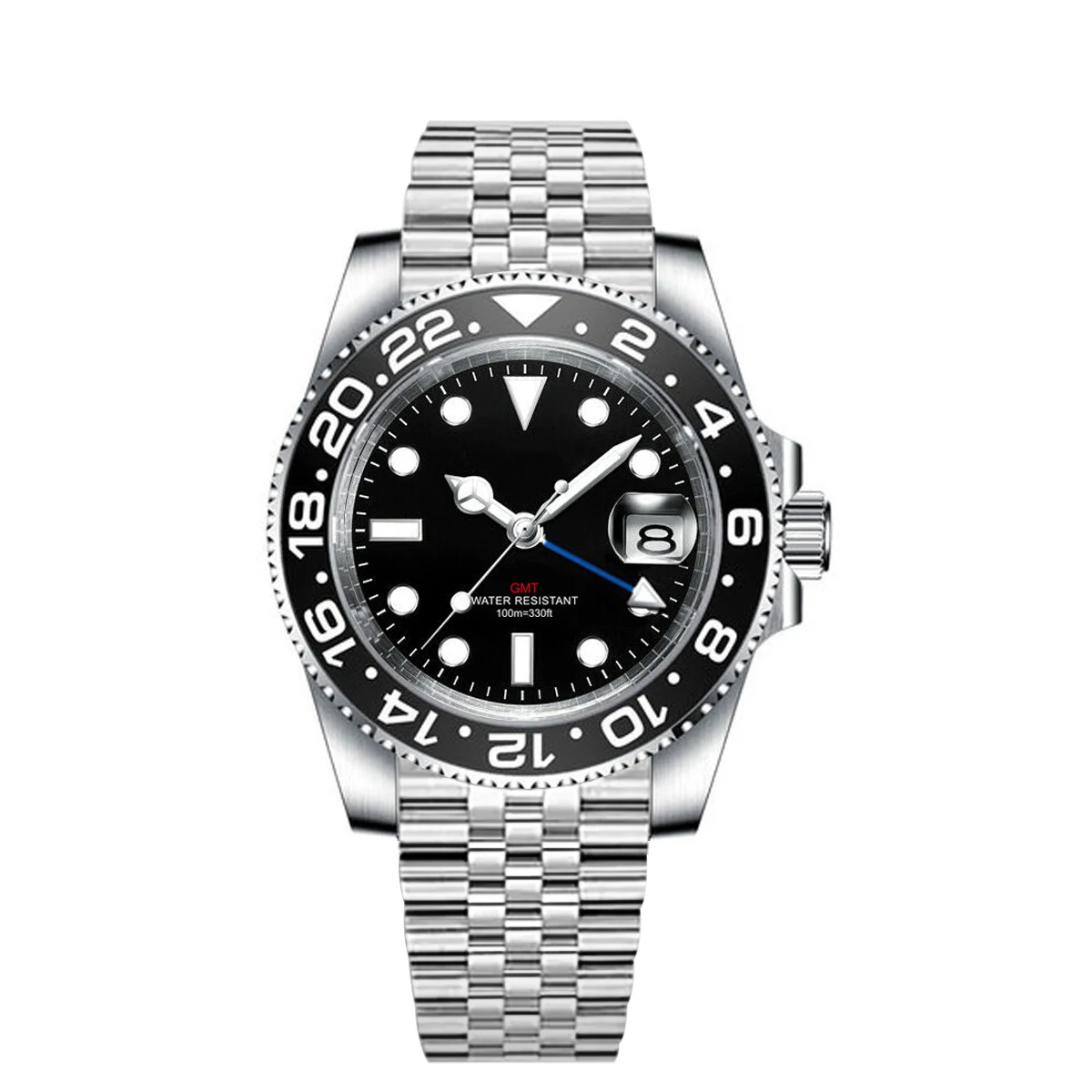 Custom luxury GMT Watch 40mm Mechanical Wristwatches Quartz Movt Stainless Sapphire Glass 100M Waterproof Luminous Men Watches