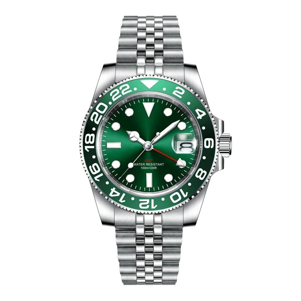 Custom luxury GMT Watch 40mm Mechanical Wristwatches Quartz Movt Stainless Sapphire Glass 100M Waterproof Luminous Men Watches