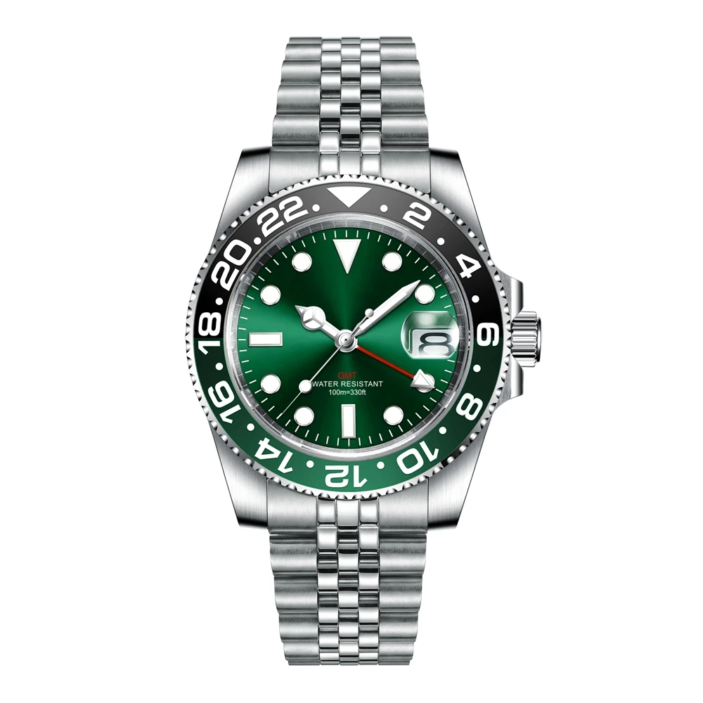 Custom luxury GMT Watch 40mm Mechanical Wristwatches Quartz Movt Stainless Sapphire Glass 100M Waterproof Luminous Men Watches