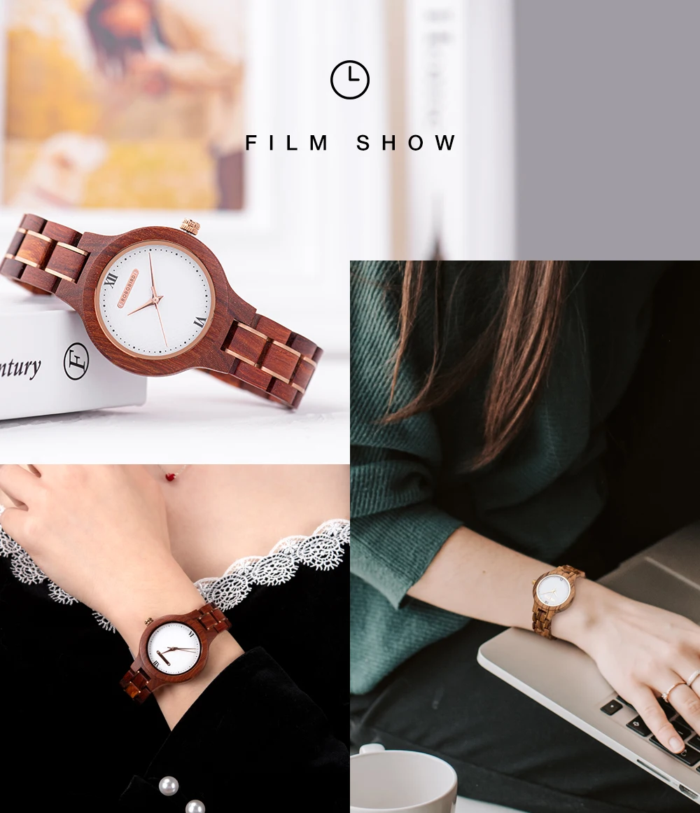 BOBO BIRD Women Watch Fashion Wooden Japanese Quartz Movement Wristwatch Luxury Red Sandalwood Timepiece Gift Box Dropshipping